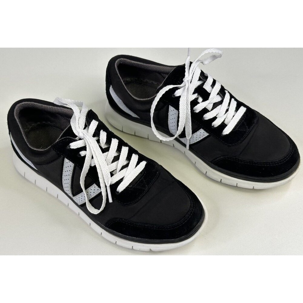 Vionic Nana Walking Shoes Sneakers Women’s 6 Black White Satin Suede Lace up